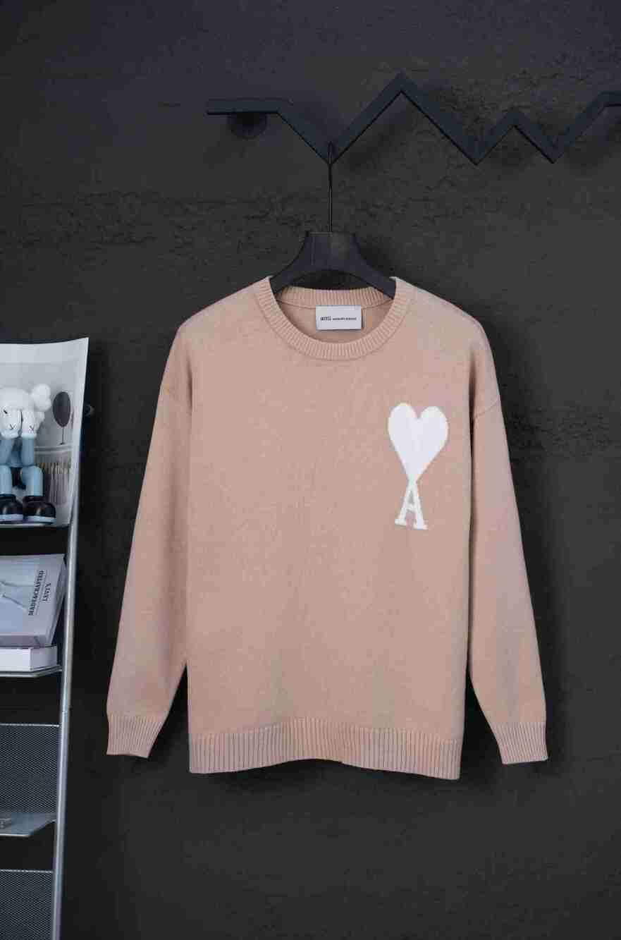 AMI Paris Relaxed‑Fit Nude Beige Unisex Crewneck Heart Sweater